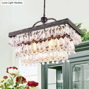 Antique bronze clear crystal rectangular chandelier dining room light