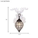DecorBites™ Deer Head Wall Lamp: Countryside Resin Sconce with Lantern Crystal Shade in White/Brown