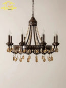 Antique bronze iron art crystal candle chandelier for living room