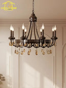 Antique bronze iron art crystal candle chandelier for living room