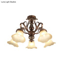 Antique bronze semi flush light with opal glass for living room