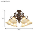 Antique bronze semi flush light with opal glass for living room