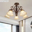 Antique bronze semi flush light with opal glass for living room