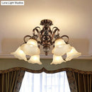 Antique bronze semi flush light with opal glass for living room