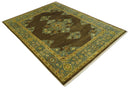 Antique Brown and Blue 8x10 Hand Knotted Medallion Wool Area Rug