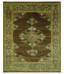 Antique Brown and Blue 8x10 Hand Knotted Medallion Wool Area Rug