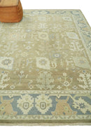 Antique Gray and Beige Hand Knotted Traditional Oushak Wool Rug
