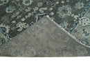 Antique Charcoal And Silver Hand Knotted Oushak Traditional Wool Rug