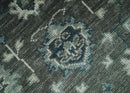 Antique Charcoal And Silver Hand Knotted Oushak Traditional Wool Rug