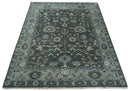 Antique Charcoal And Silver Hand Knotted Oushak Traditional Wool Rug