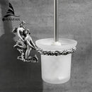 Antique cherub gold & silver toilet brush holder bathroom set