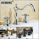 Antique chrome & black dual handle basin faucet bathroom curved spout