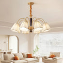 Antique copper chandelier with pleated shades for dining room