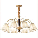 Antique copper chandelier with pleated shades for dining room