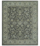 Antique Design 8x10 Charcoal and Beige Traditional Floral Hand Tufted rug