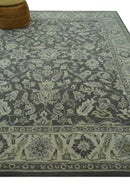 Antique Design 8x10 Charcoal and Beige Traditional Floral Hand Tufted rug
