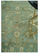 Antique design 8x10 Green and Beige Traditional Oriental Oushak wool area rug
