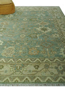 Antique design 8x10 Green and Beige Traditional Oriental Oushak wool area rug