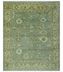 Antique design 8x10 Green and Beige Traditional Oriental Oushak wool area rug