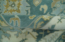 Antique Style Hand Knotted Teal and Ivory Oushak Multi Size wool Rug