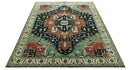 Antique Design Rust, Teal and Green Fine Hand knotted Traditional Heriz 9x12 wool area rug