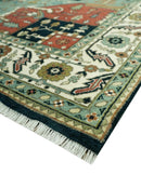 Antique Design Rust, Teal and Green Fine Hand knotted Traditional Heriz 9x12 wool area rug