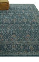 Antique Design Teal, Silver and Dark Peach Hand Knotted Traditional Design 8x10 wool Area rug