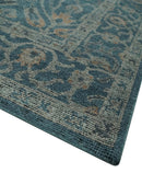 Antique Design Teal, Silver and Dark Peach Hand Knotted Traditional Design 8x10 wool Area rug