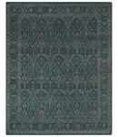 Antique Design Teal, Silver and Dark Peach Hand Knotted Traditional Design 8x10 wool Area rug