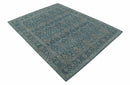 Antique Design Teal, Silver and Dark Peach Hand Knotted Traditional Design 8x10 wool Area rug