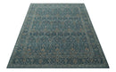 Antique Design Teal, Silver and Dark Peach Hand Knotted Traditional Design 8x10 wool Area rug
