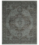 Antique Design Traditional Heriz Medallion Silver, Charcoal and Brown Hand Knotted 8x10 wool area Rug