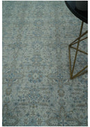 Antique Distress finish Silver, Teal and Brown Hand Knotted Traditional 8x10 wool Rug