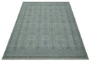 Antique Distress finish Silver, Teal and Brown Hand Knotted Traditional 8x10 wool Rug