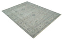 Antique Distressed look Beige and Charcoal Low Pile Multi Size Oushak wool Area Rug