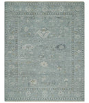 Distressed finished 8x10 Gray and Silver Low Pile wool Rug
