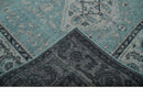 Antique Finish Hand Knotted 8x10 Blue, Silver and Charcoal Traditional Low Pile Wool Area Rug