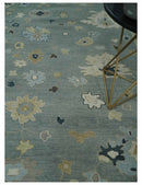 Antique Finish Multi Size Hand Knotted Oushak Silver and Beige Traditional Area Rug