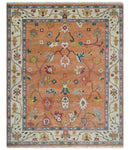Antique Floral Peach and Ivory Hand knotted Traditional Oushak 8x10 wool Area Rug