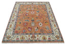 Antique Floral Peach and Ivory Hand knotted Traditional Oushak 8x10 wool Area Rug