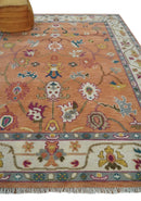 Antique Floral Peach and Ivory Hand knotted Traditional Oushak 8x10 wool Area Rug