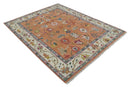 Antique Floral Peach and Ivory Hand knotted Traditional Oushak 8x10 wool Area Rug