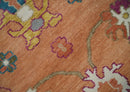 Antique Floral Peach and Ivory Hand knotted Traditional Oushak 8x10 wool Area Rug