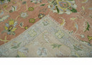Antique Floral Peach, Green, Mustard and Ivory Hand Knotted 9x12 wool area Rug