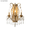 Antique gold candelabra wall light with crystals for dining room