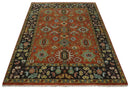 Custom Made Hand Knotted Rust and Black Traditional Wool Rug