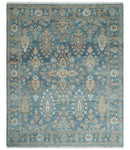 Antique Hand Knotted 8x10 Blue, Beige and Rust Traditional Oushak Wool Rug | TRD2782810S