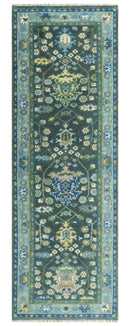 Antique Hand Knotted Green Moss and Blue Traditional Turkish Vintage Oushak Custom Made Wool Area Rug