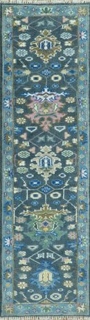 Antique Hand Knotted Green Moss and Blue Traditional Turkish Vintage Oushak Custom Made Wool Area Rug