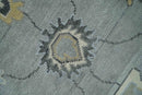 Antique Hand Knotted Silver and Charcoal Traditional Floral Oushak Wool Area Rug